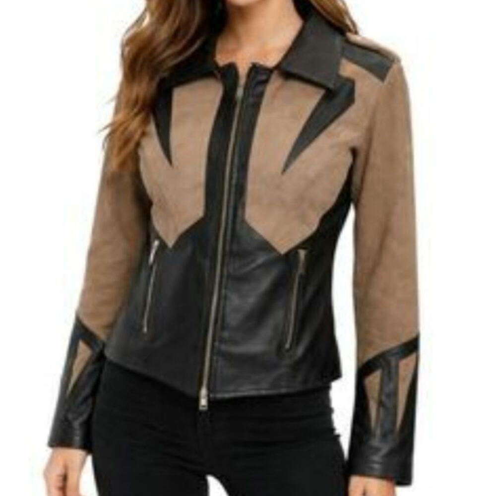 Donna Salyers' Fabulous-Furs Laser Cut Faux Suede Moto Jacket Laser-cut Design S